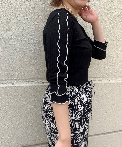 palm RICHE(ポームリシュ)の「前後2way 配色メロートップス(Tシャツ/カットソー・レディース・ブラック/オフホワイト/ミント・M)」の8枚目の写真