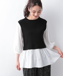 GLOBAL WORK | 布帛ドッキングプルオーバー5分袖/939897(Tシャツ/カットソー)