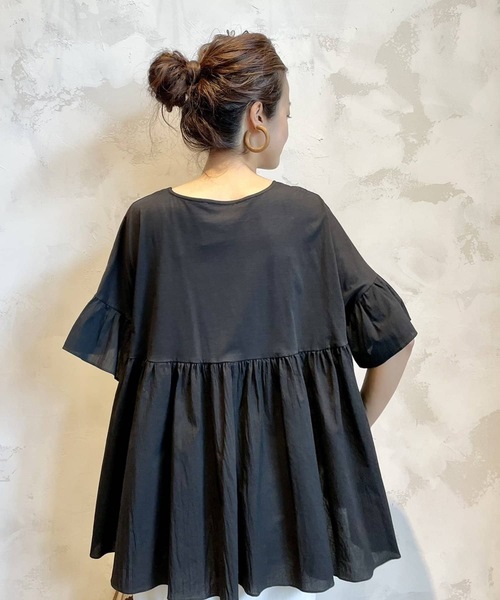 BEARDSLEY（ビアズリー）の「布帛コンビギャザーカットソー（Tシャツ/カットソー・レディース・ホワイト/ブラック・FREE）」の2枚目の写真