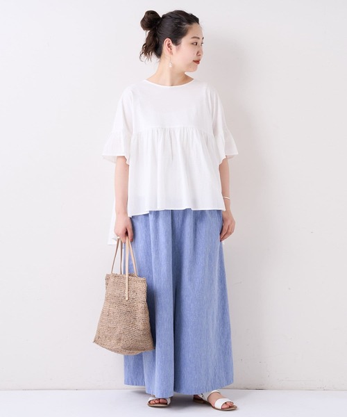 BEARDSLEY（ビアズリー）の「布帛コンビギャザーカットソー（Tシャツ/カットソー・レディース・ホワイト/ブラック・FREE）」の4枚目の写真