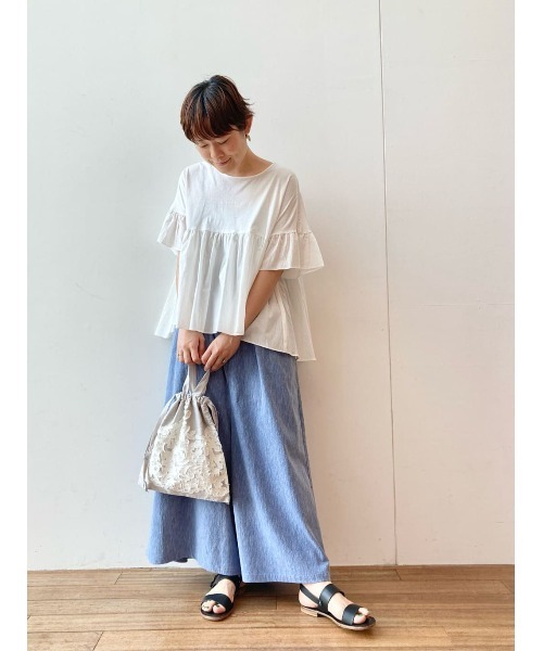 BEARDSLEY（ビアズリー）の「布帛コンビギャザーカットソー（Tシャツ/カットソー・レディース・ホワイト/ブラック・FREE）」の5枚目の写真