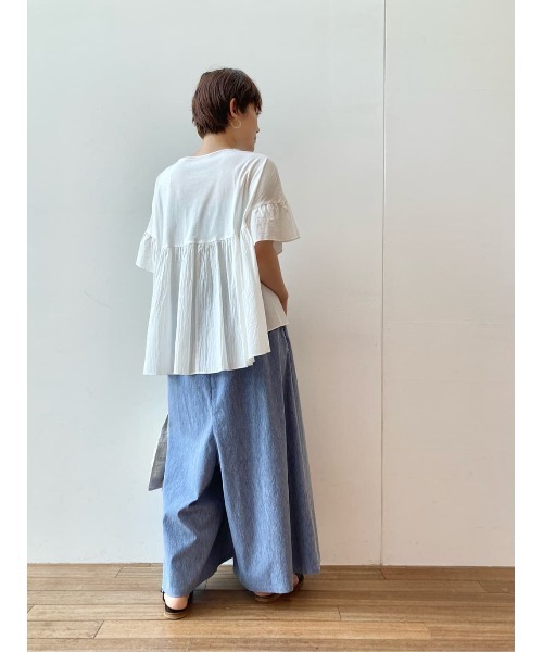 BEARDSLEY（ビアズリー）の「布帛コンビギャザーカットソー（Tシャツ/カットソー・レディース・ホワイト/ブラック・FREE）」の6枚目の写真