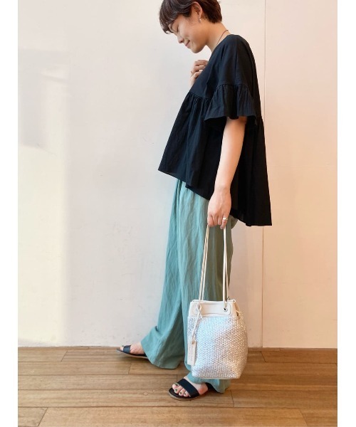 BEARDSLEY（ビアズリー）の「布帛コンビギャザーカットソー（Tシャツ/カットソー・レディース・ホワイト/ブラック・FREE）」の10枚目の写真