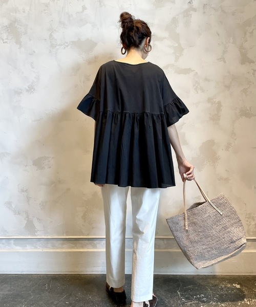 BEARDSLEY（ビアズリー）の「布帛コンビギャザーカットソー（Tシャツ/カットソー・レディース・ホワイト/ブラック・FREE）」の17枚目の写真