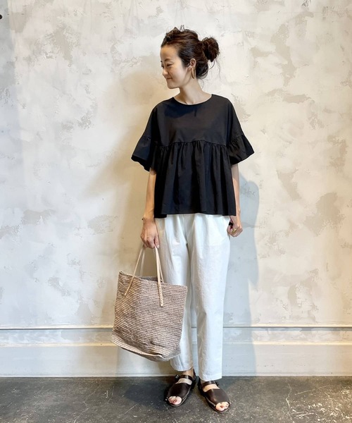 BEARDSLEY（ビアズリー）の「布帛コンビギャザーカットソー（Tシャツ/カットソー・レディース・ホワイト/ブラック・FREE）」の16枚目の写真