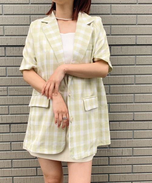 at12:03（アットイチニーゼロサン）の「オーバーサイズチェックジャケット（テーラードジャケット・レディース・イエロー/ブルー・FREE）」の13枚目の写真