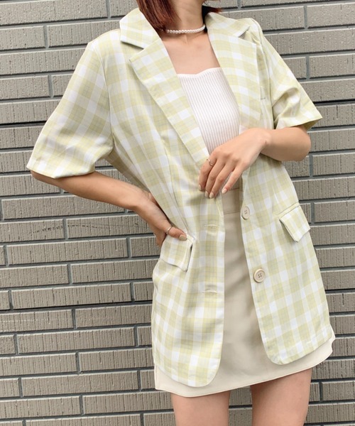 at12:03（アットイチニーゼロサン）の「オーバーサイズチェックジャケット（テーラードジャケット・レディース・イエロー/ブルー・FREE）」の14枚目の写真