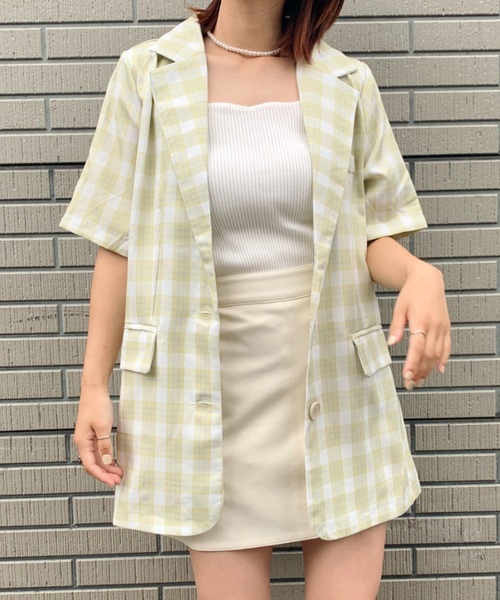 at12:03（アットイチニーゼロサン）の「オーバーサイズチェックジャケット（テーラードジャケット・レディース・イエロー/ブルー・FREE）」の11枚目の写真