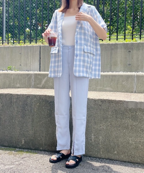 at12:03（アットイチニーゼロサン）の「オーバーサイズチェックジャケット（テーラードジャケット・レディース・イエロー/ブルー・FREE）」の10枚目の写真