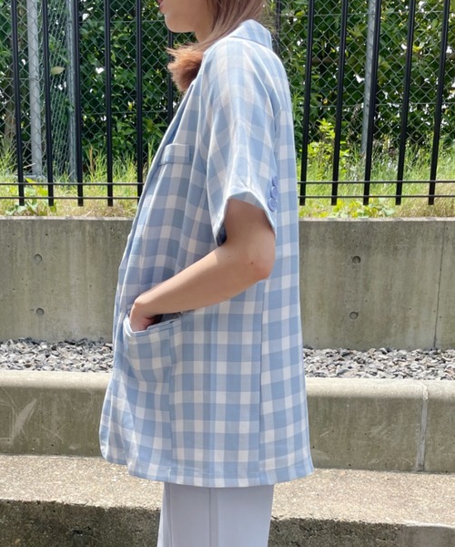 at12:03（アットイチニーゼロサン）の「オーバーサイズチェックジャケット（テーラードジャケット・レディース・イエロー/ブルー・FREE）」の9枚目の写真