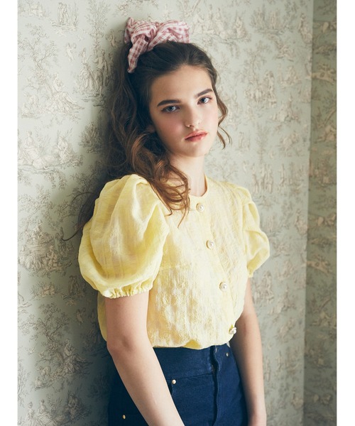 Maison de FLEUR（メゾンドフルール）の「ギンガムチェックシアーブラウス（シャツ/ブラウス・レディース・ライトグレー/イエロー/オフホワイト・FREE）」の6枚目の写真