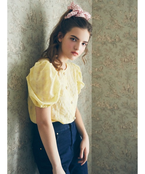 Maison de FLEUR（メゾンドフルール）の「ギンガムチェックシアーブラウス（シャツ/ブラウス・レディース・ライトグレー/イエロー/オフホワイト・FREE）」の8枚目の写真