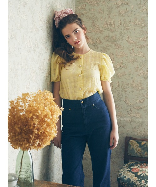 Maison de FLEUR（メゾンドフルール）の「ギンガムチェックシアーブラウス（シャツ/ブラウス・レディース・ライトグレー/イエロー/オフホワイト・FREE）」の12枚目の写真