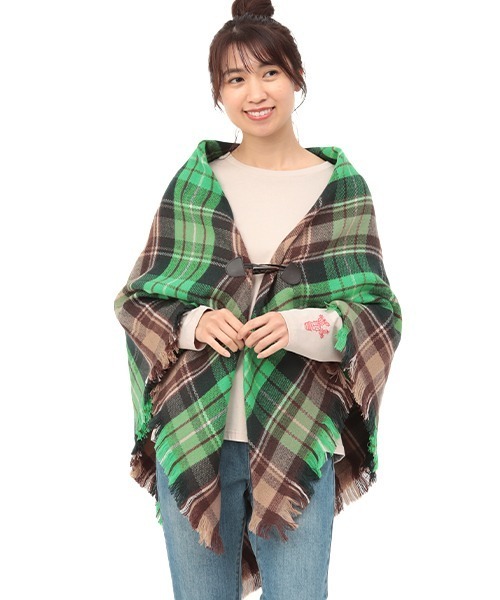 チチカカ（チチカカ）の「トグル付きチェックポンチョ（ストール/ショール・レディース・ベージュ/グリーン・FREE）」の10枚目の写真