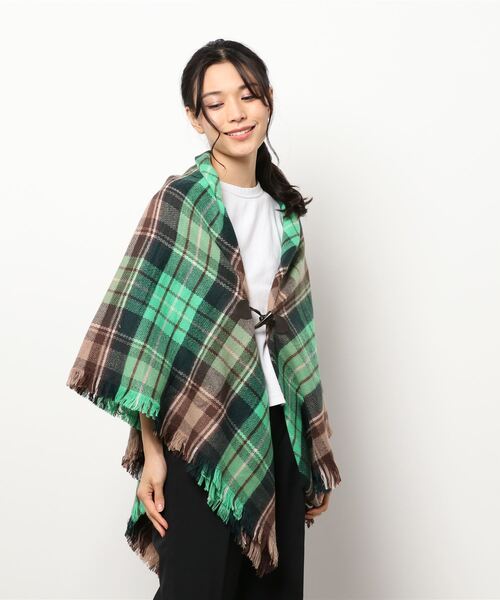 チチカカ（チチカカ）の「トグル付きチェックポンチョ（ストール/ショール・レディース・ベージュ/グリーン・FREE）」の15枚目の写真