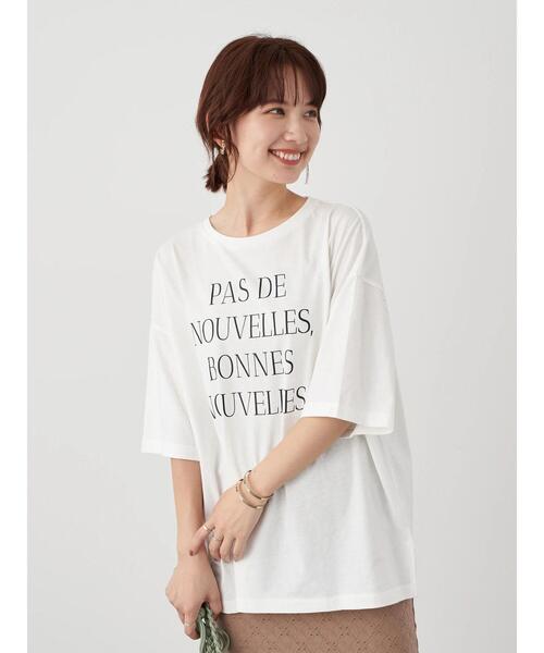 earth music&ecology（アースミュージックアンドエコロジー）の「PAS DE NOUVELLES びっぐT ＊（Tシャツ/カットソー・レディース・チャコールグレー/オフホワイト・FREE）」の4枚目の写真