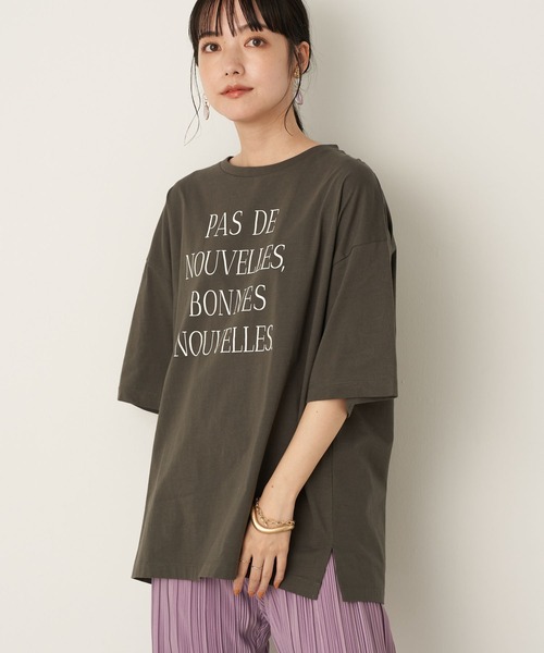 earth music&ecology（アースミュージックアンドエコロジー）の「PAS DE NOUVELLES びっぐT ＊（Tシャツ/カットソー・レディース・チャコールグレー/オフホワイト・FREE）」の2枚目の写真