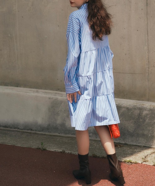 titivate（ティティベイト）の「ﾊﾞｯｸﾃｨｱｰﾄﾞﾐﾆﾜﾝﾋﾟｰｽ（シャツワンピース・レディース・ブルー系その他/ブラック/オフホワイト・L/S/M）」の3枚目の写真