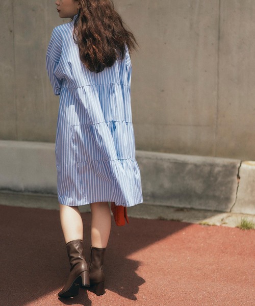 titivate（ティティベイト）の「ﾊﾞｯｸﾃｨｱｰﾄﾞﾐﾆﾜﾝﾋﾟｰｽ（シャツワンピース・レディース・ブルー系その他/ブラック/オフホワイト・L/S/M）」の8枚目の写真