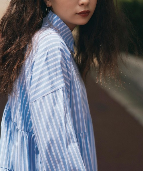 titivate（ティティベイト）の「ﾊﾞｯｸﾃｨｱｰﾄﾞﾐﾆﾜﾝﾋﾟｰｽ（シャツワンピース・レディース・ブルー系その他/ブラック/オフホワイト・L/S/M）」の13枚目の写真