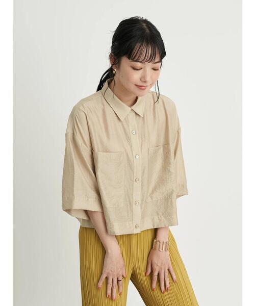 earth music&ecology（アースミュージックアンドエコロジー）の「シアーショートシャツ ＊（シャツ/ブラウス・レディース・ベージュ/オレンジ/ブラウン/グリーン・FREE）」の5枚目の写真