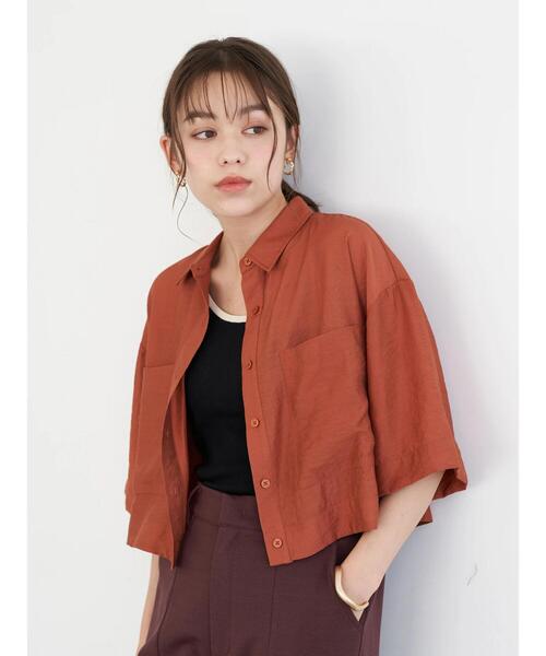 earth music&ecology（アースミュージックアンドエコロジー）の「シアーショートシャツ ＊（シャツ/ブラウス・レディース・ベージュ/オレンジ/ブラウン/グリーン・FREE）」の6枚目の写真