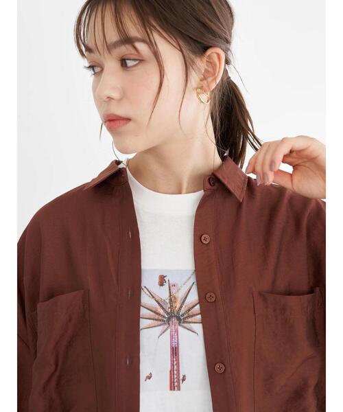 earth music&ecology（アースミュージックアンドエコロジー）の「シアーショートシャツ ＊（シャツ/ブラウス・レディース・ベージュ/オレンジ/ブラウン/グリーン・FREE）」の9枚目の写真