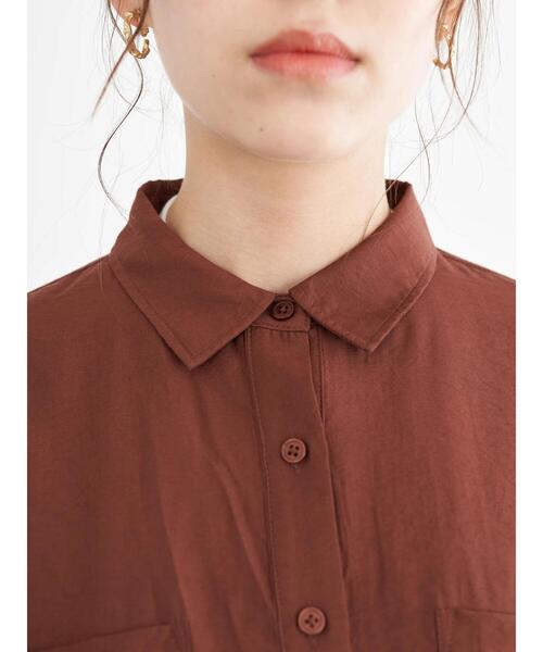 earth music&ecology（アースミュージックアンドエコロジー）の「シアーショートシャツ ＊（シャツ/ブラウス・レディース・ベージュ/オレンジ/ブラウン/グリーン・FREE）」の10枚目の写真