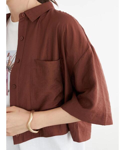 earth music&ecology（アースミュージックアンドエコロジー）の「シアーショートシャツ ＊（シャツ/ブラウス・レディース・ベージュ/オレンジ/ブラウン/グリーン・FREE）」の12枚目の写真