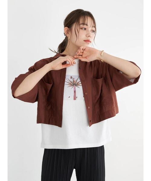 earth music&ecology（アースミュージックアンドエコロジー）の「シアーショートシャツ ＊（シャツ/ブラウス・レディース・ベージュ/オレンジ/ブラウン/グリーン・FREE）」の16枚目の写真