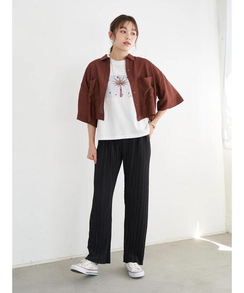 earth music&ecology（アースミュージックアンドエコロジー）の「シアーショートシャツ ＊（シャツ/ブラウス・レディース・ベージュ/オレンジ/ブラウン/グリーン・FREE）」の18枚目の写真