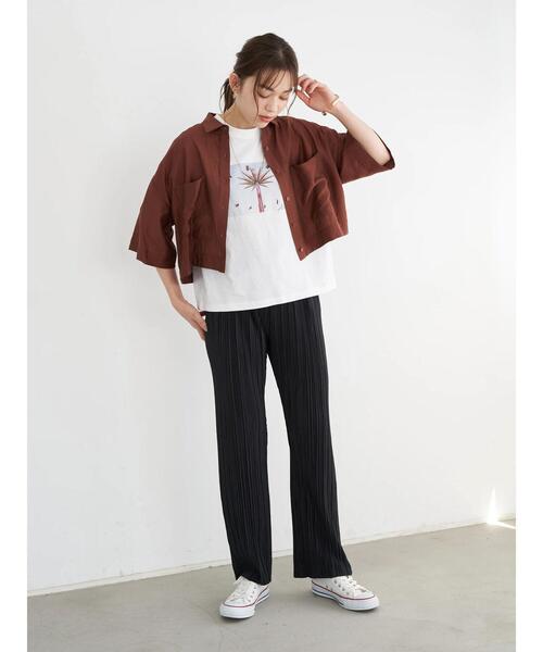 earth music&ecology（アースミュージックアンドエコロジー）の「シアーショートシャツ ＊（シャツ/ブラウス・レディース・ベージュ/オレンジ/ブラウン/グリーン・FREE）」の19枚目の写真