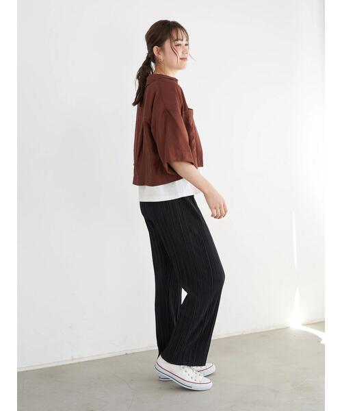 earth music&ecology（アースミュージックアンドエコロジー）の「シアーショートシャツ ＊（シャツ/ブラウス・レディース・ベージュ/オレンジ/ブラウン/グリーン・FREE）」の20枚目の写真