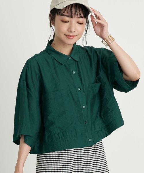 earth music&ecology（アースミュージックアンドエコロジー）の「シアーショートシャツ ＊（シャツ/ブラウス・レディース・ベージュ/オレンジ/ブラウン/グリーン・FREE）」の3枚目の写真