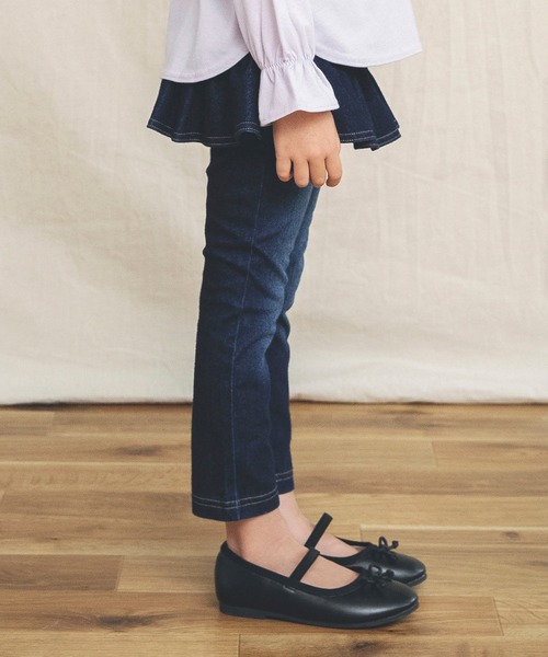 BRANSHES（ブランシェス）の「【WEB限定】デニムニットフリルパンツ（デニムパンツ・キッズ・ブルー/ネイビー・120cm/140cm/150cm/100cm/130cm/110cm）」の3枚目の写真