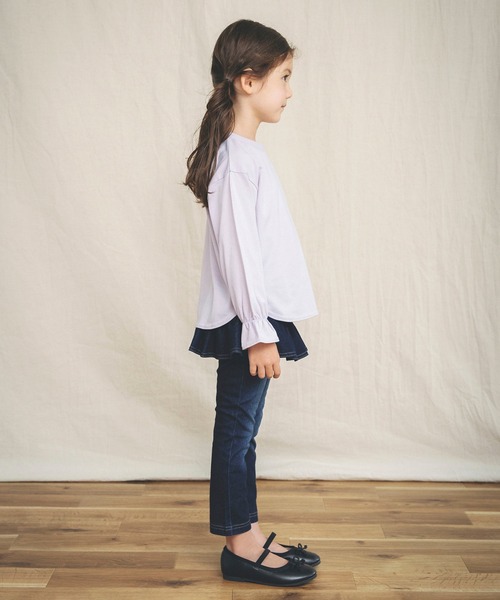 BRANSHES（ブランシェス）の「【WEB限定】デニムニットフリルパンツ（デニムパンツ・キッズ・ブルー/ネイビー・120cm/140cm/150cm/100cm/130cm/110cm）」の9枚目の写真