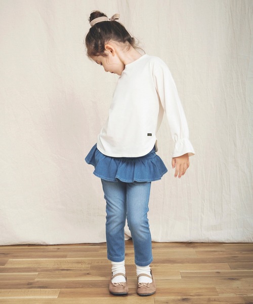 BRANSHES（ブランシェス）の「【WEB限定】デニムニットフリルパンツ（デニムパンツ・キッズ・ブルー/ネイビー・120cm/140cm/150cm/100cm/130cm/110cm）」の14枚目の写真