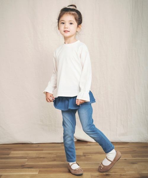 BRANSHES（ブランシェス）の「【WEB限定】デニムニットフリルパンツ（デニムパンツ・キッズ・ブルー/ネイビー・120cm/140cm/150cm/100cm/130cm/110cm）」の15枚目の写真