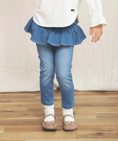 BRANSHES（ブランシェス）の「【WEB限定】デニムニットフリルパンツ（デニムパンツ・キッズ・ブルー/ネイビー・120cm/140cm/150cm/100cm/130cm/110cm）」の11枚目の写真