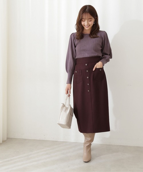 PROPORTION BODY DRESSING（プロポーションボディドレッシング）の「フロント釦ハイウエストタイトスカート / 1211220008（スカート・レディース・パープル/ブラウン・MEDIUM/SMALL）」の3枚目の写真