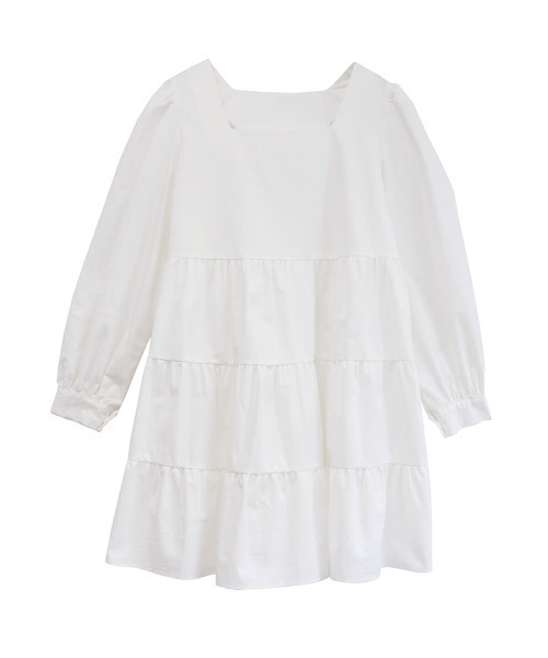 ISOOK（アイスー）の「Square neck tiered blouse / スクエアネックティアードブラウス（チュニック・レディース・ホワイト/ブラック・FREE）」の5枚目の写真