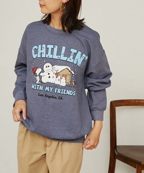 BONbazaar（ボンバザール）の「【PEANUTS/ピーナッツ】スヌーピープリントスウェット「CHILLING」Lサイズ（スウェット・レディース・ネイビー・LARGE）」の12枚目の写真
