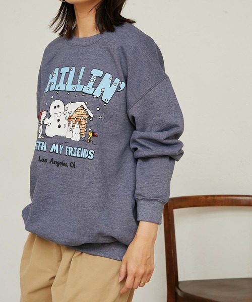BONbazaar（ボンバザール）の「【PEANUTS/ピーナッツ】スヌーピープリントスウェット「CHILLING」Lサイズ（スウェット・レディース・ネイビー・LARGE）」の11枚目の写真
