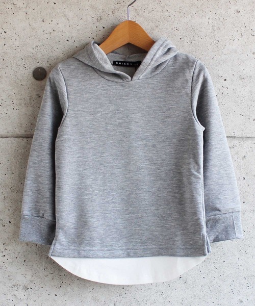 THE CASUAL(カジュアル)の「無地フェイクレイヤードプルオーバーパーカー キッズ(パーカー・キッズ・ブラック/ベージュ/ネイビー/カーキ/ブルー/ミント/モカ/オートミール/杢グレー/チャコール・120cm/130cm/140cm/150cm/160cm/110cm)」の2枚目の写真