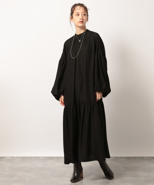 BABYLONE（バビロン）の「BABYLONE / ソフトドビーマキシワンピース【手洗い可】（ワンピース・レディース・ブラック/ベージュ・フリー）」の6枚目の写真