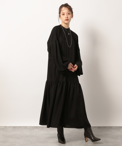 BABYLONE（バビロン）の「BABYLONE / ソフトドビーマキシワンピース【手洗い可】（ワンピース・レディース・ブラック/ベージュ・フリー）」の7枚目の写真