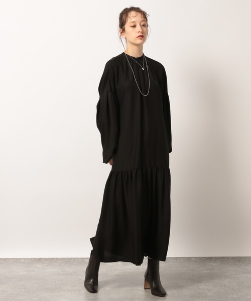 BABYLONE（バビロン）の「BABYLONE / ソフトドビーマキシワンピース【手洗い可】（ワンピース・レディース・ブラック/ベージュ・フリー）」の8枚目の写真
