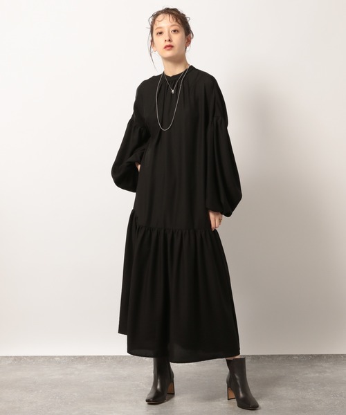 BABYLONE（バビロン）の「BABYLONE / ソフトドビーマキシワンピース【手洗い可】（ワンピース・レディース・ブラック/ベージュ・フリー）」の5枚目の写真