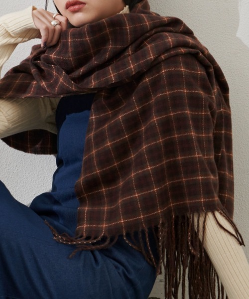 Aunt Marie's（アントマリーズ）の「チェック柄ストール（ストール/ショール・レディース・イエロー/ブラウン/グリーン・FREE）」の10枚目の写真