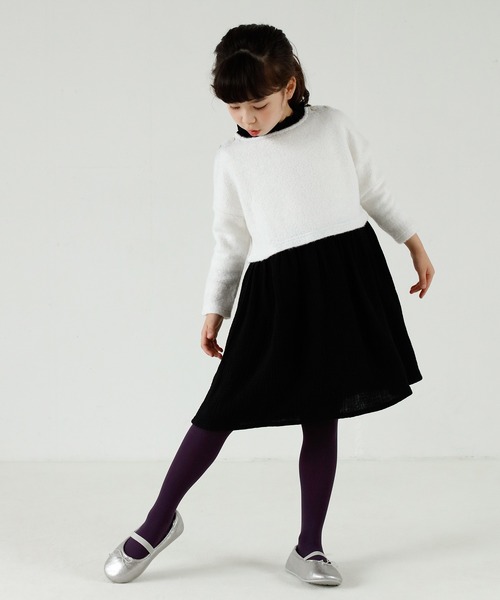 D.fesense（ディーフェセンス）の「衿フリルドッキングワンピ（ワンピース・キッズ・ブラック/ネイビー・90cm/110cm/100cm/80ｃｍ）」の2枚目の写真